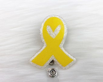 Gelb Awareness Ribbon Abzeichen Reel, Krankenschwester Abzeichen Reel, Cute Badge Reel, Awareness Ribbon Reel, Glitter Badge Reel, austauschbares Abzeichen,