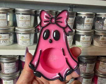 Pink Ghost Medicine Cup Holder for Resin Crafts | Spooky Craft Supply Organizer