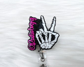 X-Ray Hand Peace Sign Badge Reel: Radiology Tech Gift