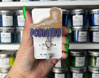 Podiatry Badge Reel: Glitter Foot Doctor Retractable ID Badge