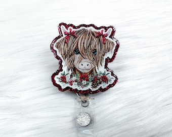 Glitter Highland Cow-badgehaspel: verwisselbaar verpleegsteraccessoire
