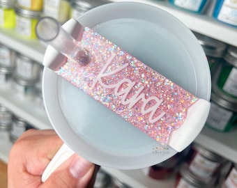 Adorno de vaso con brillantina personalizado: Etiqueta personalizada para Stanley 2.0 Quencher de 40 oz