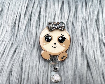 Baby Sloth Acrylic Badge Reel: Nurse Medical ID