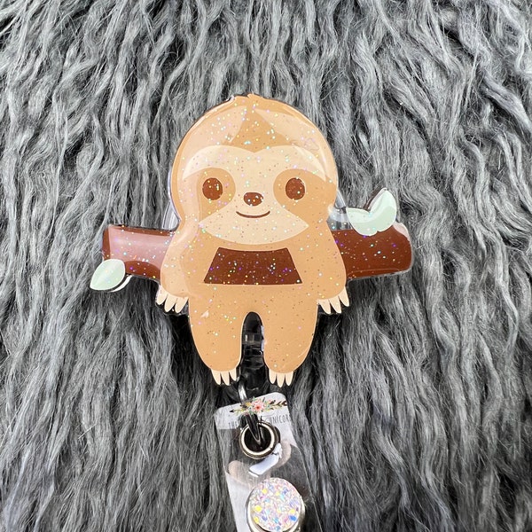 Cute Sloth Badge Reel, Nurse Badge Reel, Interchangeable Reel, Cute Badge Reel, Glitter Badge Reel, Animal Badge Reel, Sloth Badge Holder