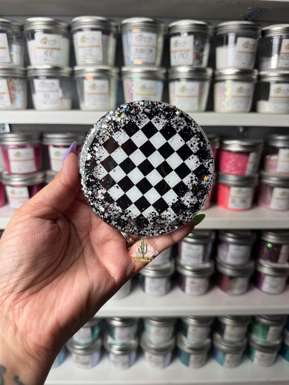 Checkered Glitter Spinner Craft Tool | UV Resin Badge Reel X-Ray Marker Supply