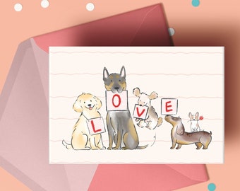 Watercolor Dog Valentine Card, Dog Lovers Gift (Digital Download)