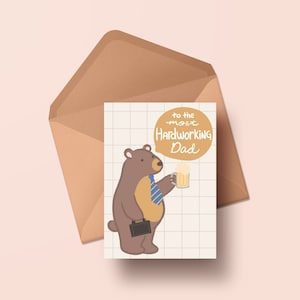 Vaderdag afdrukbare kaart digitale kaart digitale download | DIY-cadeaukaart voor vaderdag | Hardwerkende berenvader | Cadeaucadeautjes voor papa