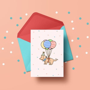 Birthday Printable Card Dog Birthday Confetti digital DIY foldable greeting card cute birthday day printable cards dog birthday party