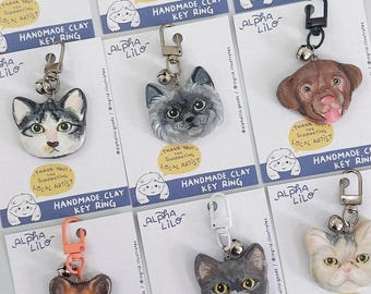 Custom Pet Portrait Keychain, Handmade Air Dry Clay Pet Memorial