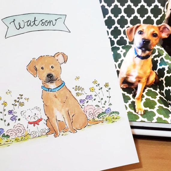 Handdrawn Watercolor Pet Portraits Custom Drawing for Dogs and Cats