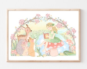 Woodland Fairy Tale Watercolor Print, Nursery Art (Digital Download)
