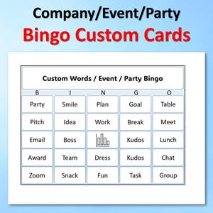 Custom Bingo Cards with words - Company Party Game - Event Day Games - Retirements house BINGO Game - Custom Logo, Name
