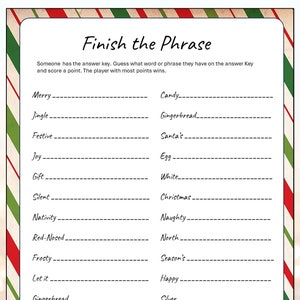 Finish The Phrase, Christmas Party Game, Christmas Party Games, Holiday Party Printable, Office Party game, company party games