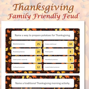 Thanksgiving Family Feud type game, Printable Family Game, Group Activity For Kids and Adults, Office Party, Trivia Challenge, holiday fun