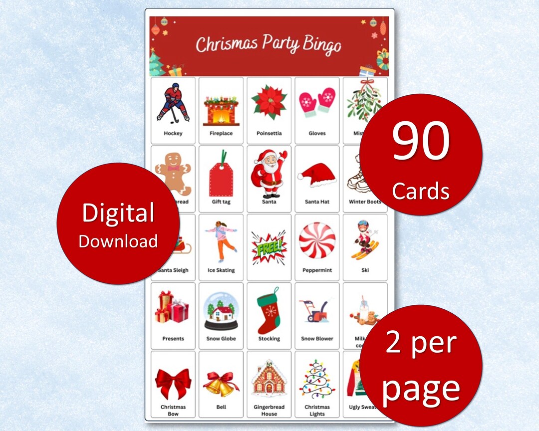 90 Christmas Bingo Cards - Christmas Party Game - Fun Christmas Games ...