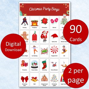 90 Christmas Bingo Cards - Christmas Party Game - Fun Christmas Games - Christmas BINGO Game for Kids and Adults