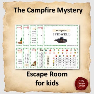 Escape Room for Kids, Camping theme, Birthday Party Games, Kids Puzzles, Family Game Night, Scavenger Hunt, Cipher, family bonding activity