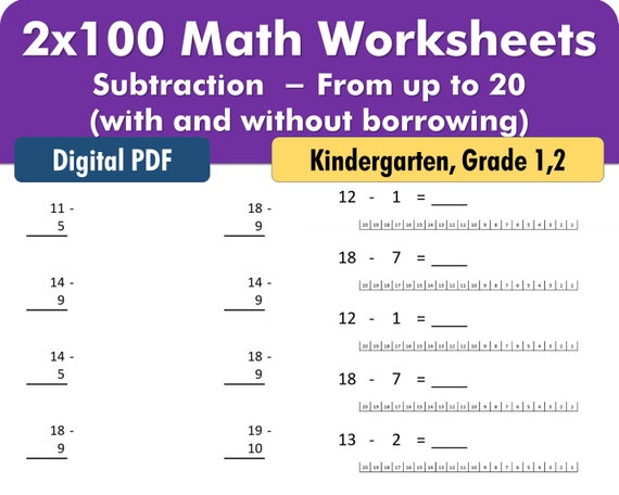200 subtraction worksheets digital download for math practice etsy