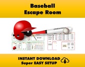 Baseball birthday party game, escape room type puzzles, escape room for kids, team play, playdate game baseball themed, family party game