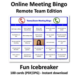 Bingo de reuniones de Zoom para equipos: Juego virtual de trabajo en equipo (descarga digital)