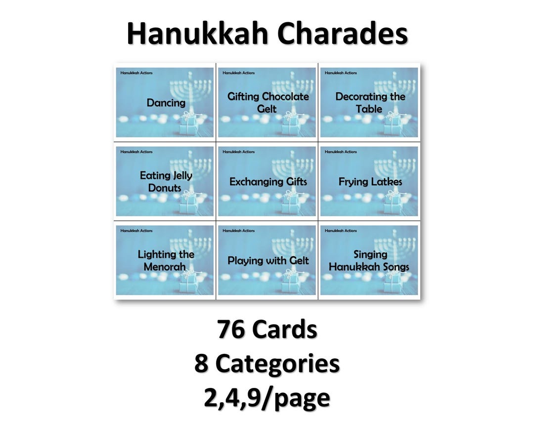 Hanukkah Charades Printable Cards – Fun Family Activity, Perfect for ...