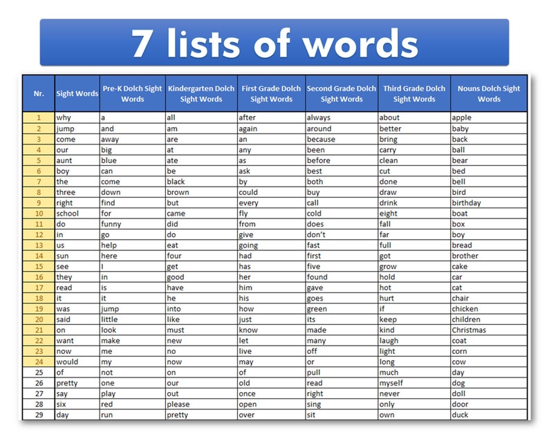 Excel Bingo Card Generator Using Sight Words A Fun and Etsy