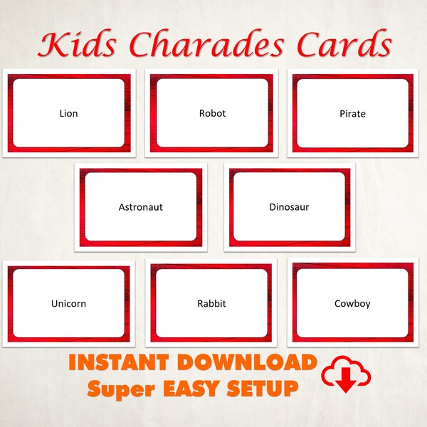 Charades Game for Kids, Printable Kid-Edition Charades, Classroom Charades Game, 200 Fun Words and Actions, Printable School Games for Kids