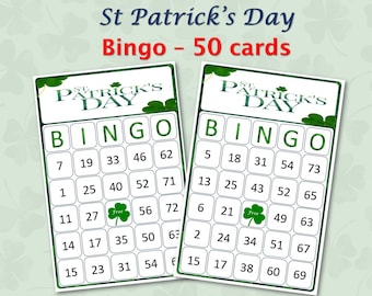 50 St Patrick's Day Bingo Cards - St Patrick Day Party Game - Fun St Patrick's Day Games - St Patrick Day BINGO Game for Kids and Adults
