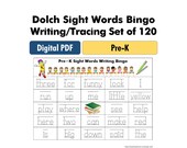 Dolch Sight Words Bingo writing and tracing practice - Pre-K - set of 120