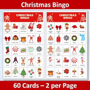 60 Christmas Bingo Cards - Christmas Party Game - Fun Christmas Games - Christmas BINGO Game for Kids and Adults