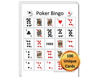 Druckbare Bingokarten Pokerkarten Sofortiger Download, 1, 2, 4 und 6 pro Seite Partyspiel, Pokerkarten Bingo - 100 Großdruck Einfach