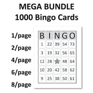 Bingo Cards Basic Design - Black and White Bingo Cards, Multiple sizes