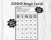 1000 Basic Bingo Cards with instructions - Black and White Bingo Cards, Bingo Instructions printed on the card