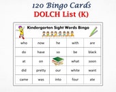 Dolch Sight Words Bingo - Kindergarten - set of 120