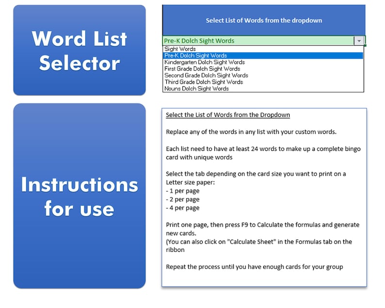 Excel Bingo Card Generator Using Sight Words A Fun and Etsy