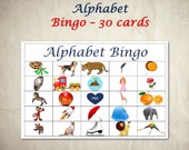 30 Alphabet Pictures Bingo Cards - Alphabet Pictures Party Game - Fun Alphabet Pictures Games - Alphabet Pictures BINGO Game for Kids