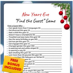 Find The Guest - New Years Eve Party - Bingo Game, Minimalist Bingo Game, Printable