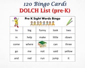 120 Sight Words Bingo Cards - Pre K - Dolch collection - Learn to read fast - Word Games - Bingo with words