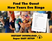 NYE Party Find The Guest Bingo Game, Minimalist Bingo Game, Printable - Happy New Year, New Year's Eve Party Game