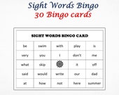 30 Sight Words Bingo Cards - PreK to Grade 2 - Dolch collection - Learn to read fast - Word Games - Bingo with words