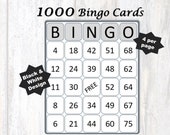 1000 Bingo Cards Basic Design - Black and White Bingo Cards, Bingo Instructions printed on the card