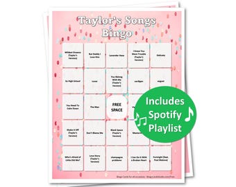 Taylor's Songs Bingokort • 100 utskrivbara kort • Roligt partyspel • Spotify-spellista • Direktnedladdning