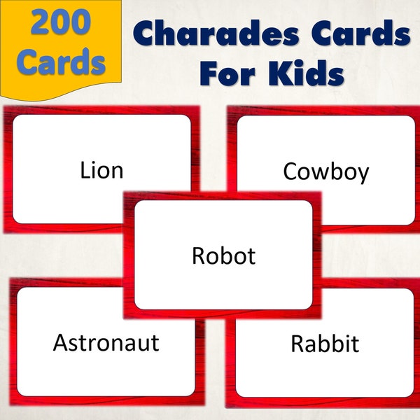 Charades Game for Kids, Printable Kid-edition Charades, Classroom Charades Game, 200 Fun Words ...