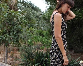Vintage 90s floral high neck midi tank dress.