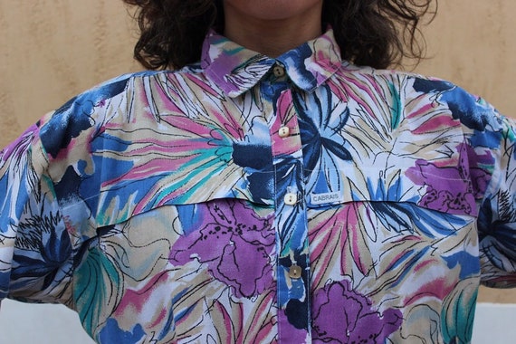 Vintage Cabrais button down shirt with floral pat… - image 1