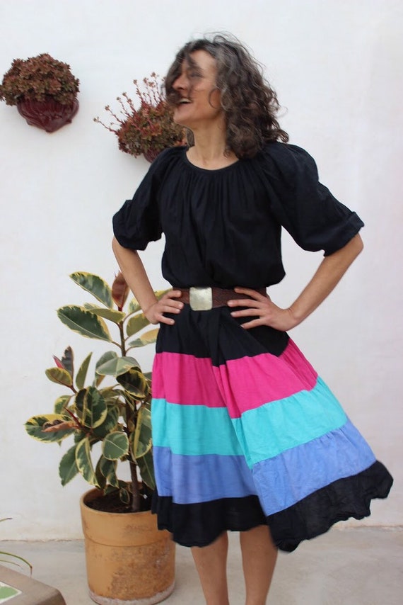 Drop waisted color blocked dress with tiered skir… - image 1