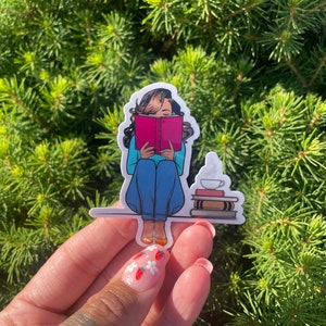 A Girl and her book, Water-Resistant Vinyl Sticker