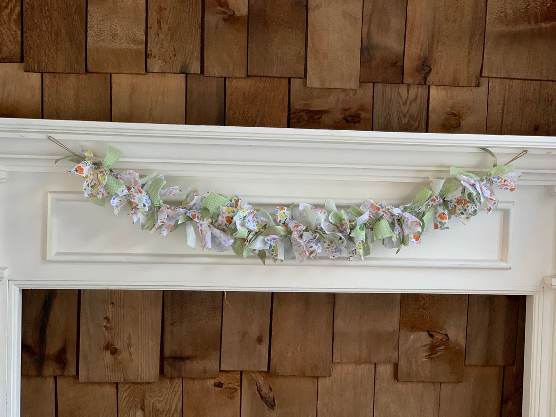 Sage Farmhouse Garland / Handmade Rag Garland / Floral Fabric Etsy