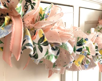 Blush Farmhouse Garland / Handmade Rag Garland / Floral Fabric Banner/ Spring Decor / Easter Garland