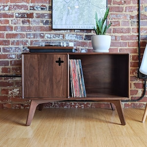 RECORD STAND PLUS 35 "- Walnut Plattenaufbewahrung, Plattenspieler-Schrank, Plattenspieler-Schallplattenaufbewahrung - Kostenloser Versand